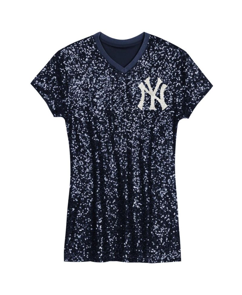Big Girls Navy New York Yankees Sequin V-Neck Dress