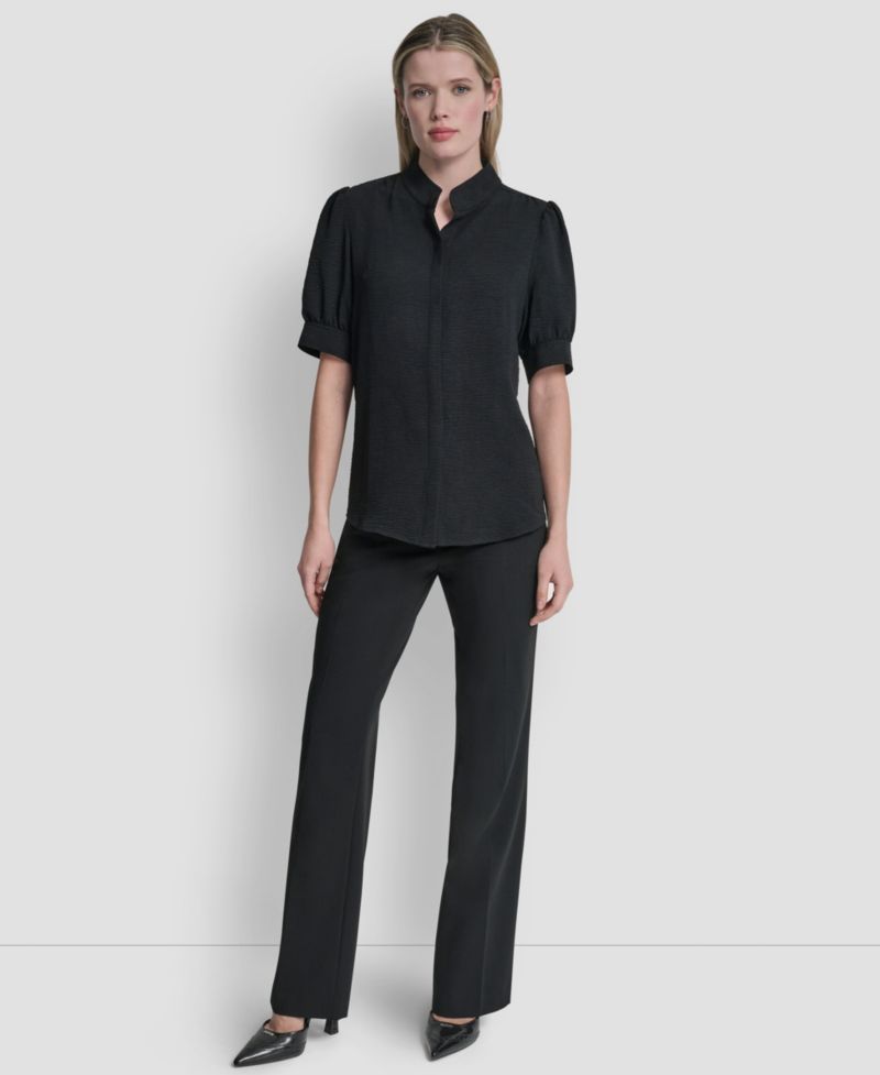 Women's Mandarin Collar Textured Woven Blouse