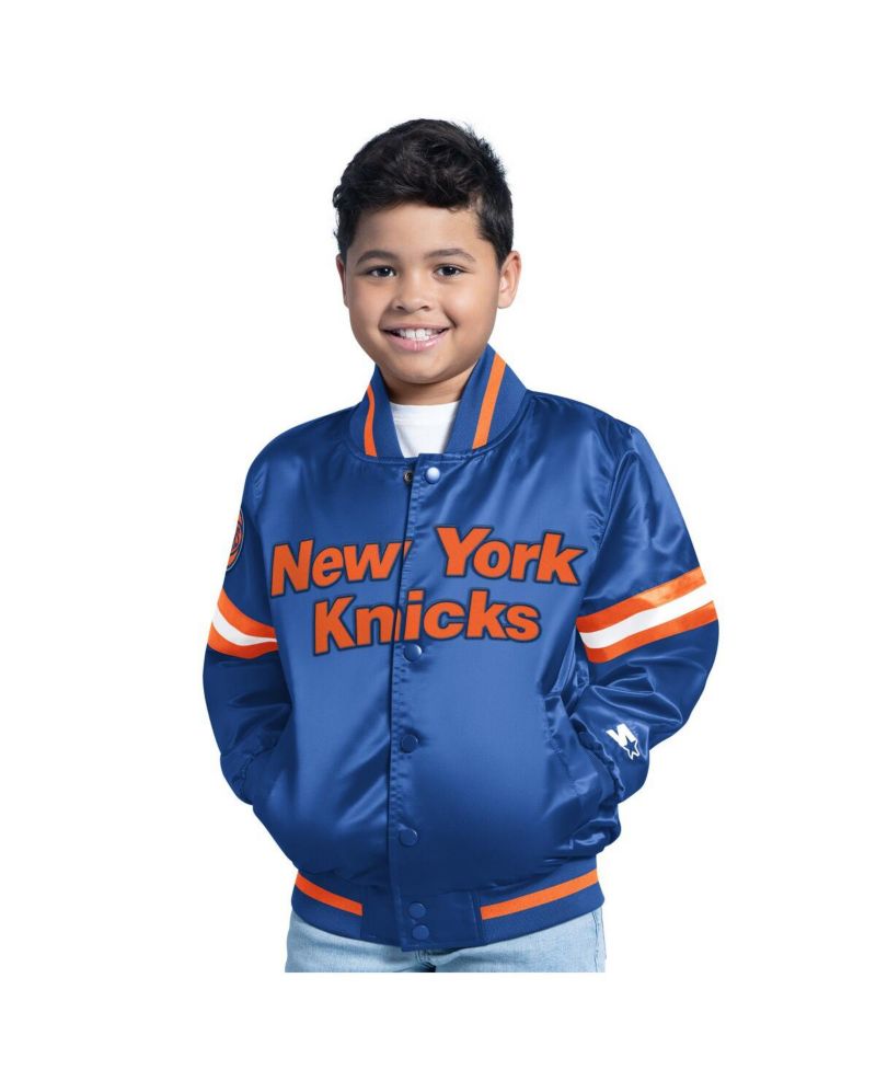 Big Boys and Girls Blue New York Knicks Scrimmage Full-Snap Varsity Jacket