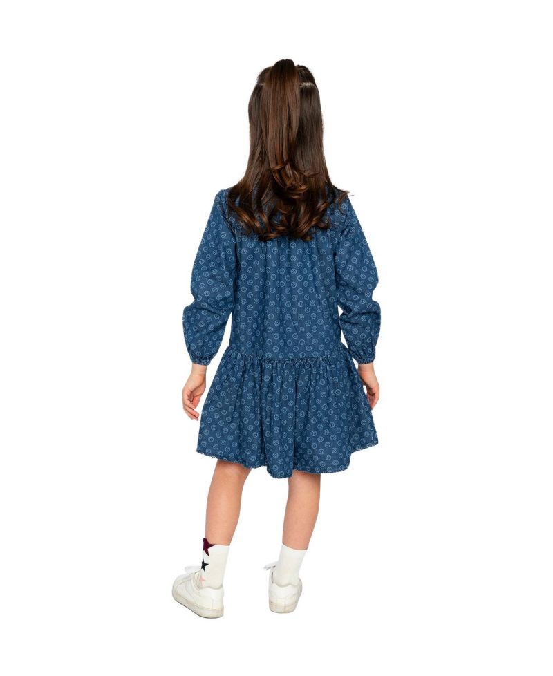 Little and Big Girl 6-14Y Shirt Dress Smiley Print