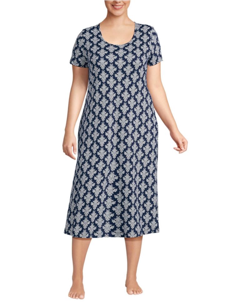 Plus Size Cotton Short Sleeve Midcalf Nightgown