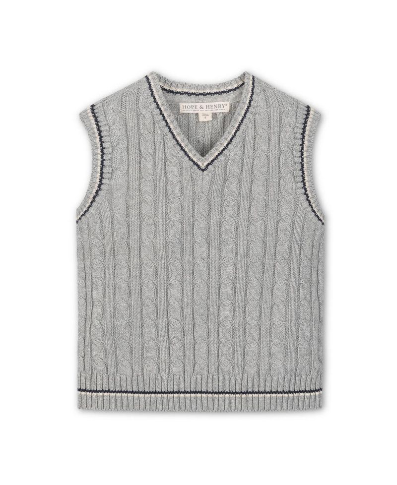 Hope and Henry Little and Big Boys' Organic V-Neck Cable Sweater Vest