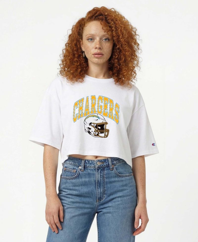 Women's White Los Angeles Chargers Boyfriend Cropped T-Shirt