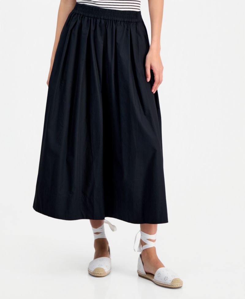 Women's Pull-On Cotton Poplin Midi Skirt