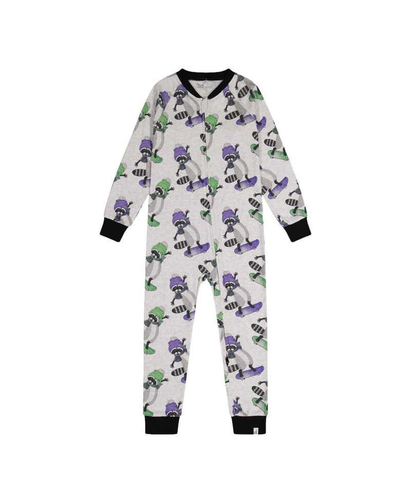 Little Boys 6-12 Cotton One Piece Pajama Beige Raccoon Print