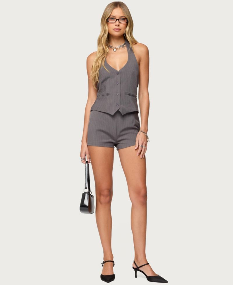 Women's Riya Pinstripe Button Up Halter Top