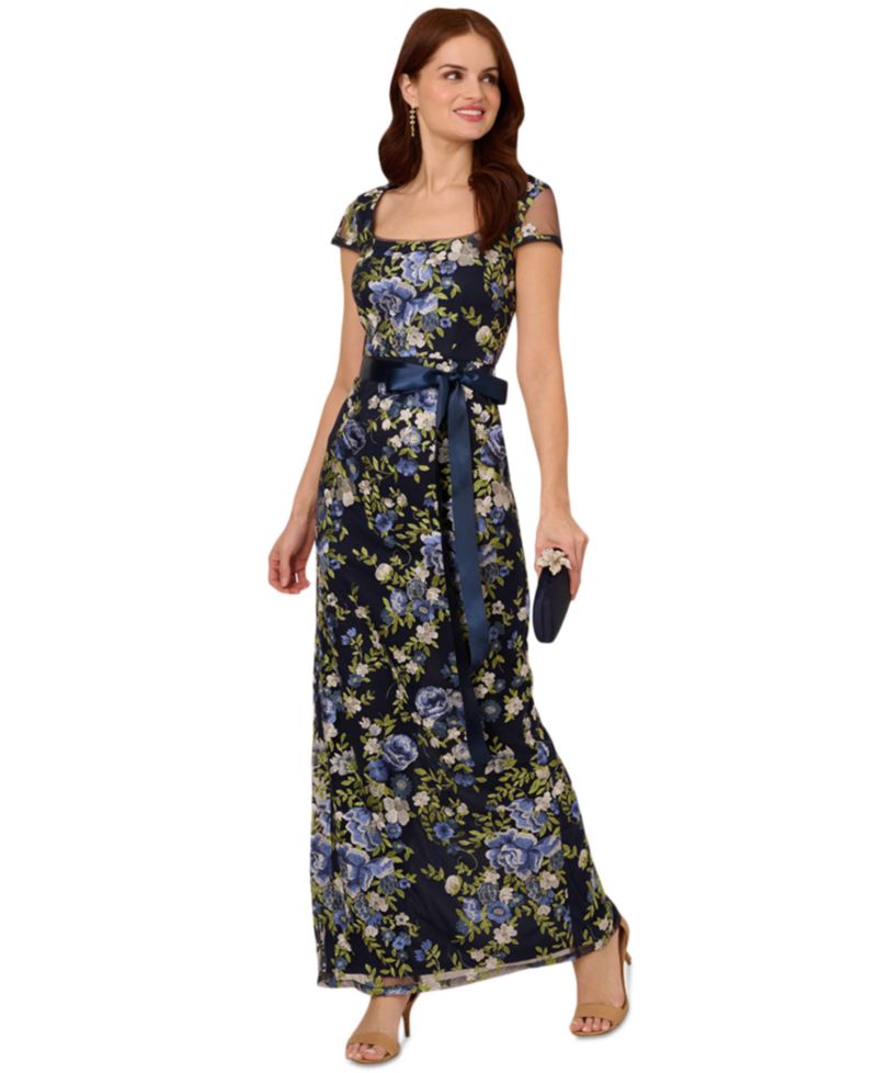 Women's Cascading Floral Sheath Gown