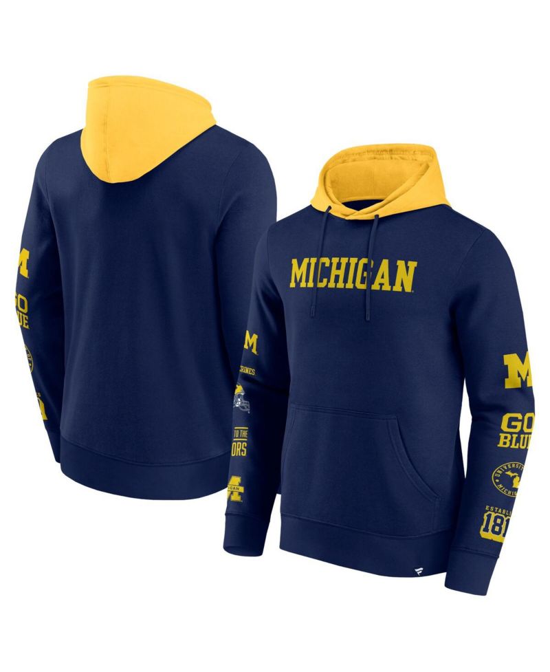 Men's Navy/Maize Michigan Wolverines Color Block Badge Fleece Pullover Hoodie