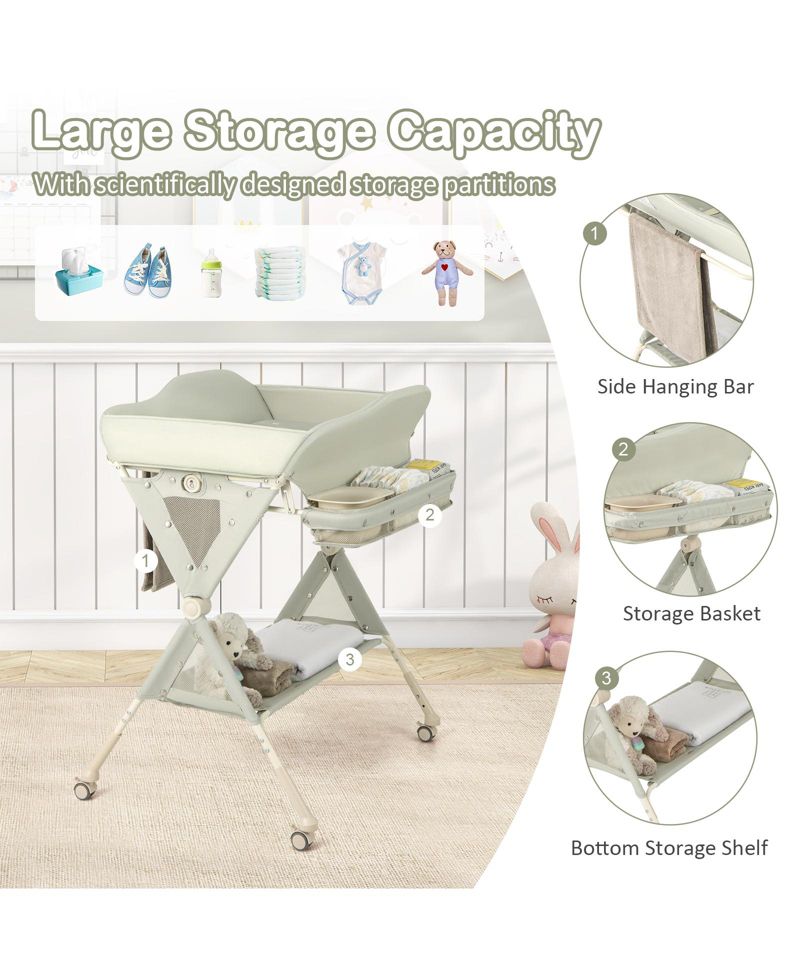 Baby Diaper Changing Table with Water Basin and Wheels