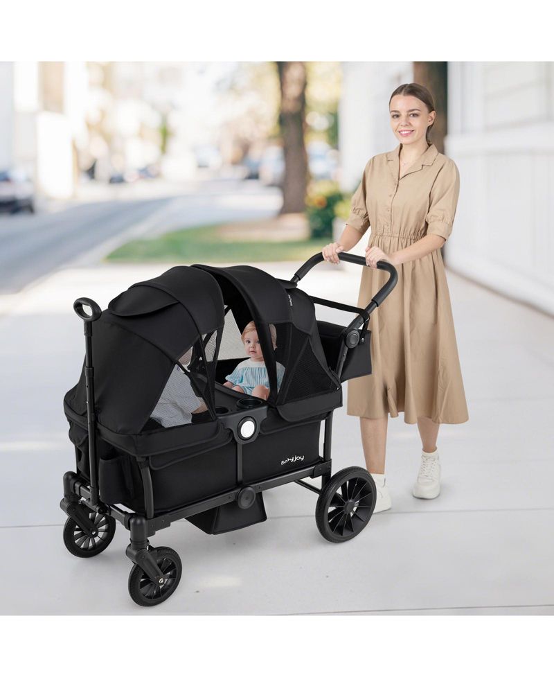 Wagon Stroller for 2 Kids Push Pull Double Stroller w/ Adjustable Handle