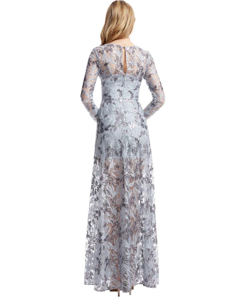 Women's Ava Long-Sleeve Floral-Sequin Gown