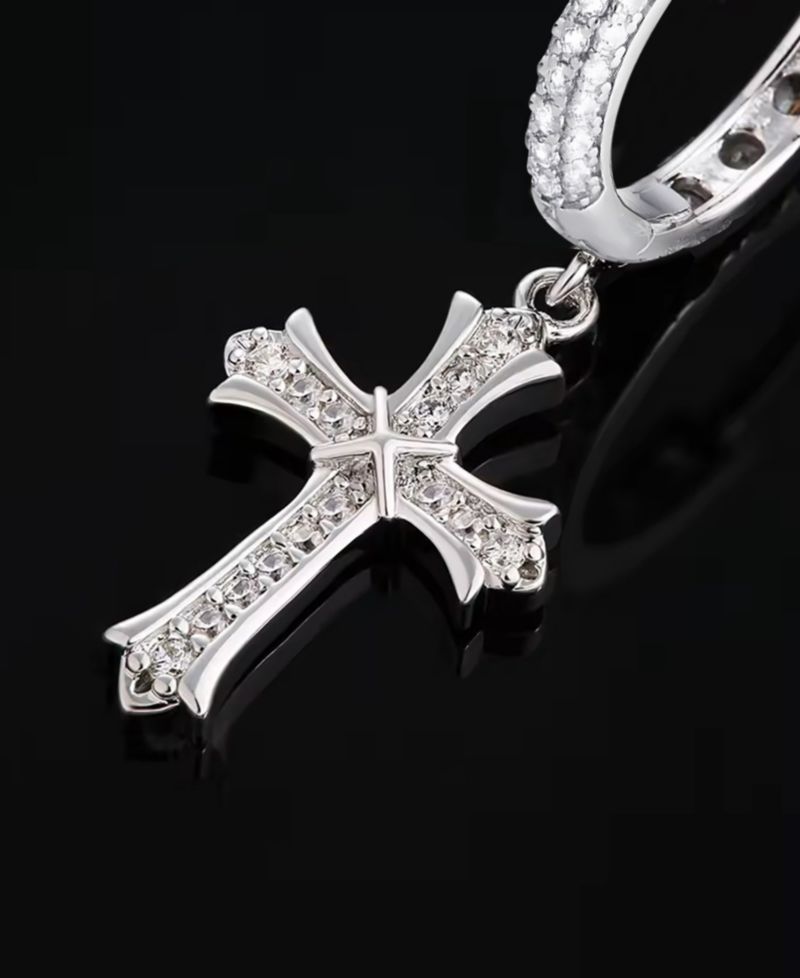 Men's Cubic Zirconia Iced Cross Hoop Earrings in Sterling Silver