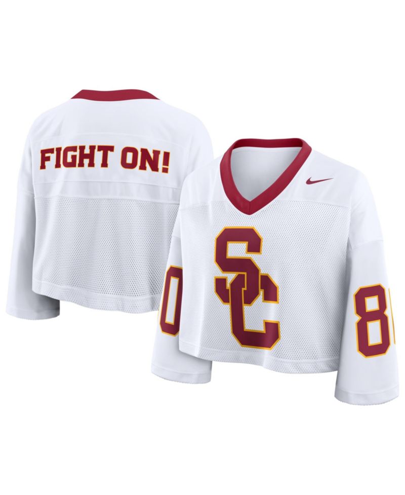 Women's White USC Trojans Oversized Logo Cropped Fashion Jersey