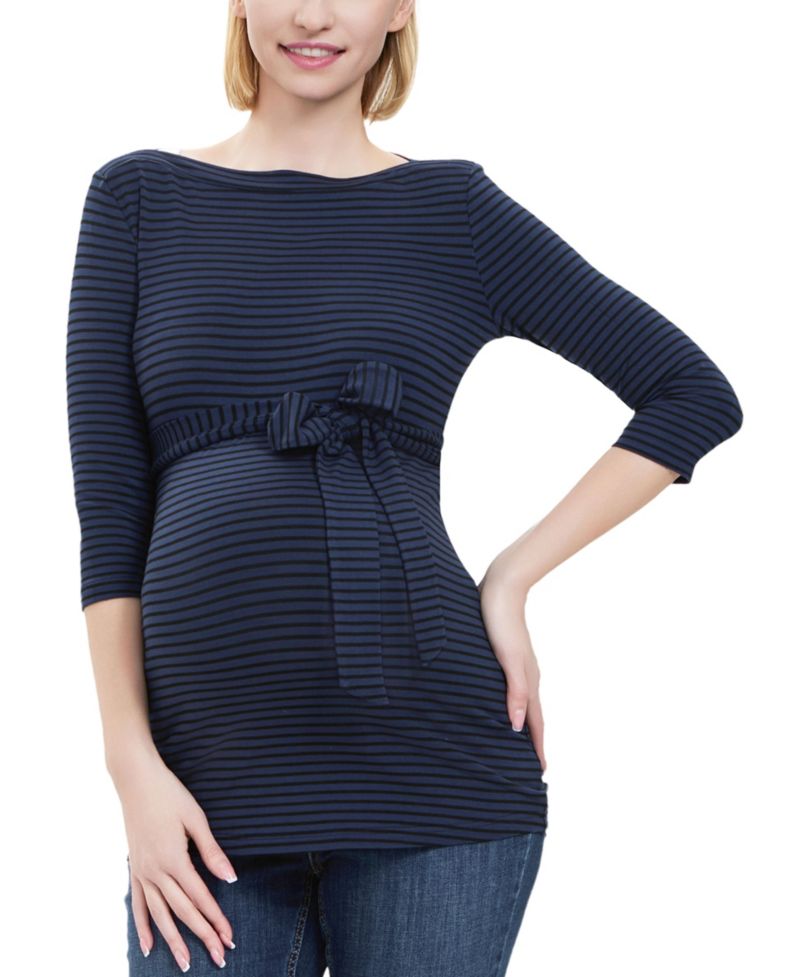 Maternity Striped Boat Neck Top