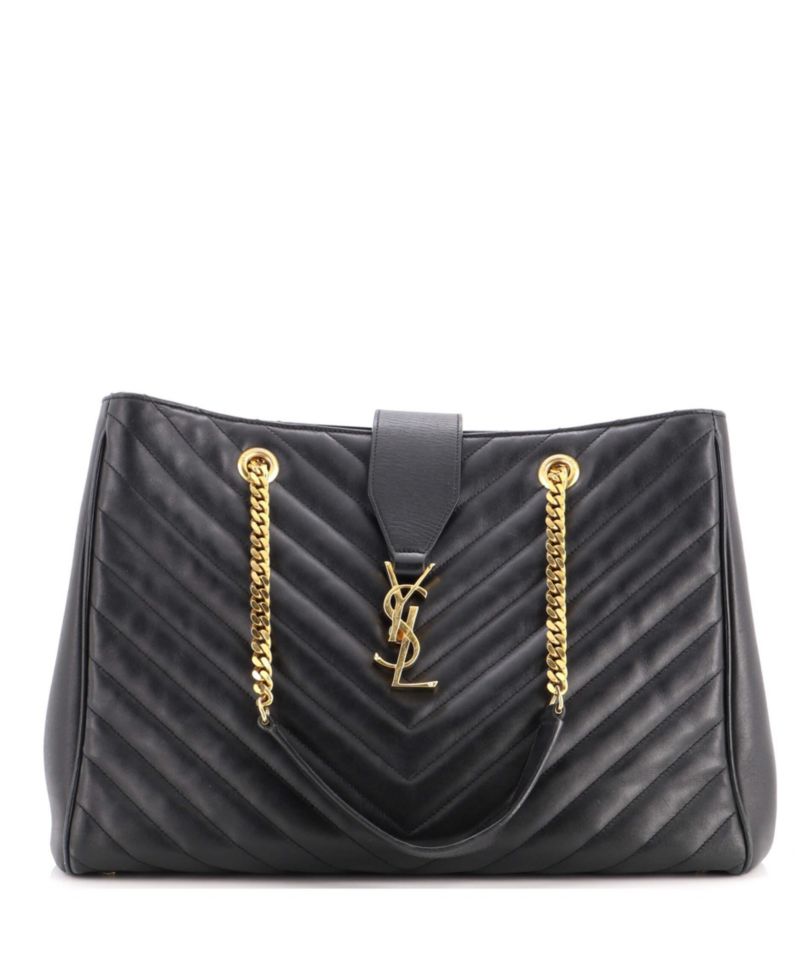 Large Classic Monogram Shopper Matelasse Chevron Leather