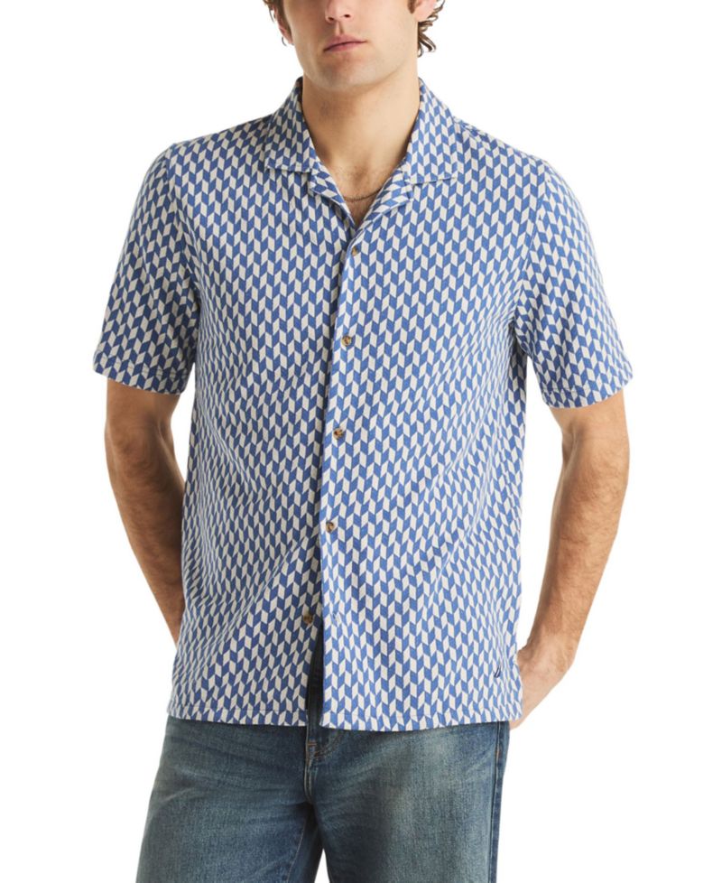 Men's Short-Sleeve Jacquard Print Shirt