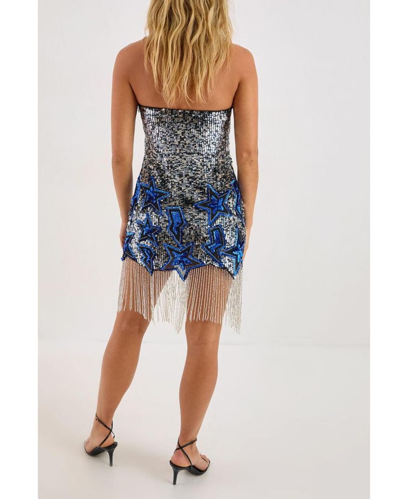 Women's Star Tassel Plunge Mini Dress