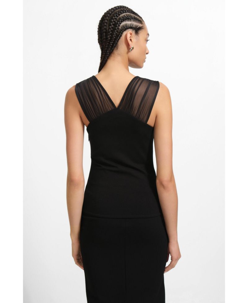 Women's Bellamy V-Neck Mesh-Framed Sleeveless Jersey Fitted Cocktail Top