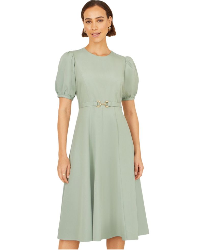 Women's Buckle Detail Short Sleeve Skater Dress