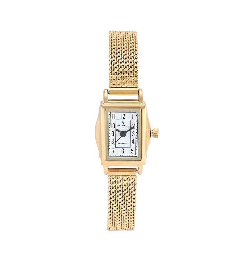 Women's Vintage 14K Gold-Plated Rectangular Small Face Watch with Gold Mesh Bracelet