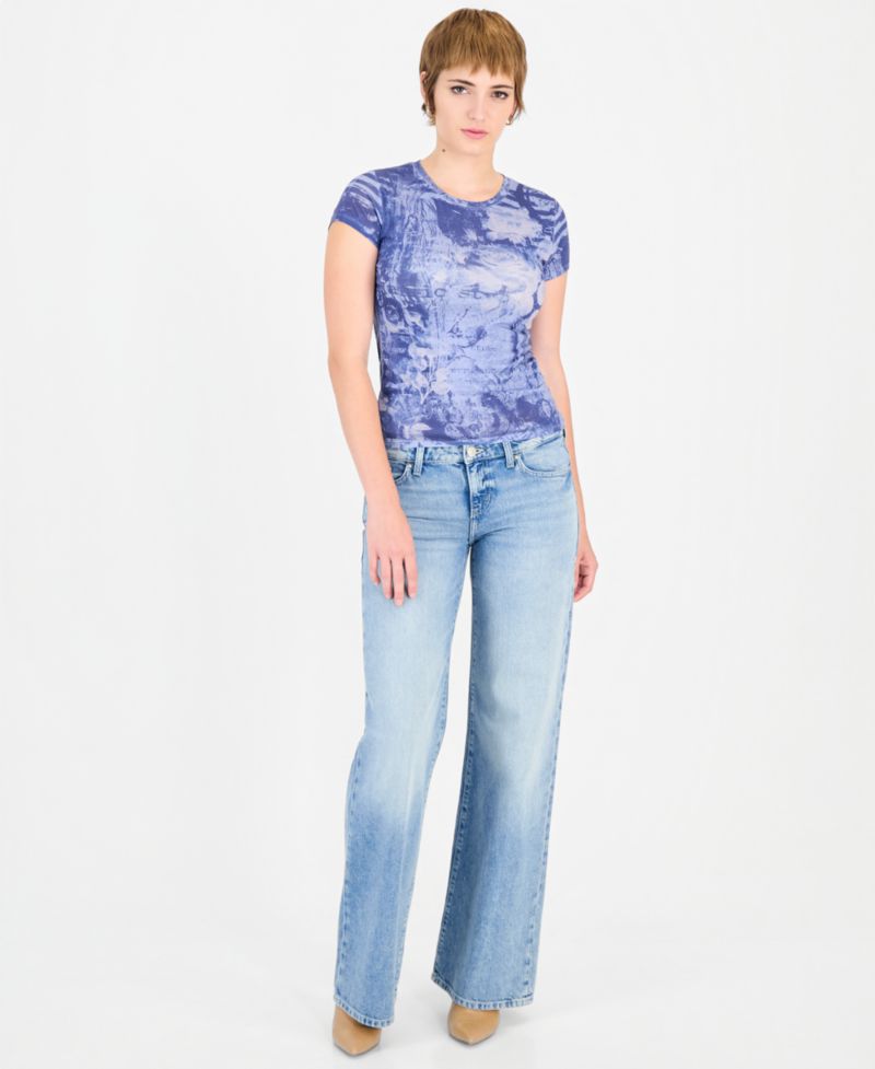 Women's Poetic Rose R4 Graphic-Floral Print Slim-Fit Short-Sleeve T-Shirt