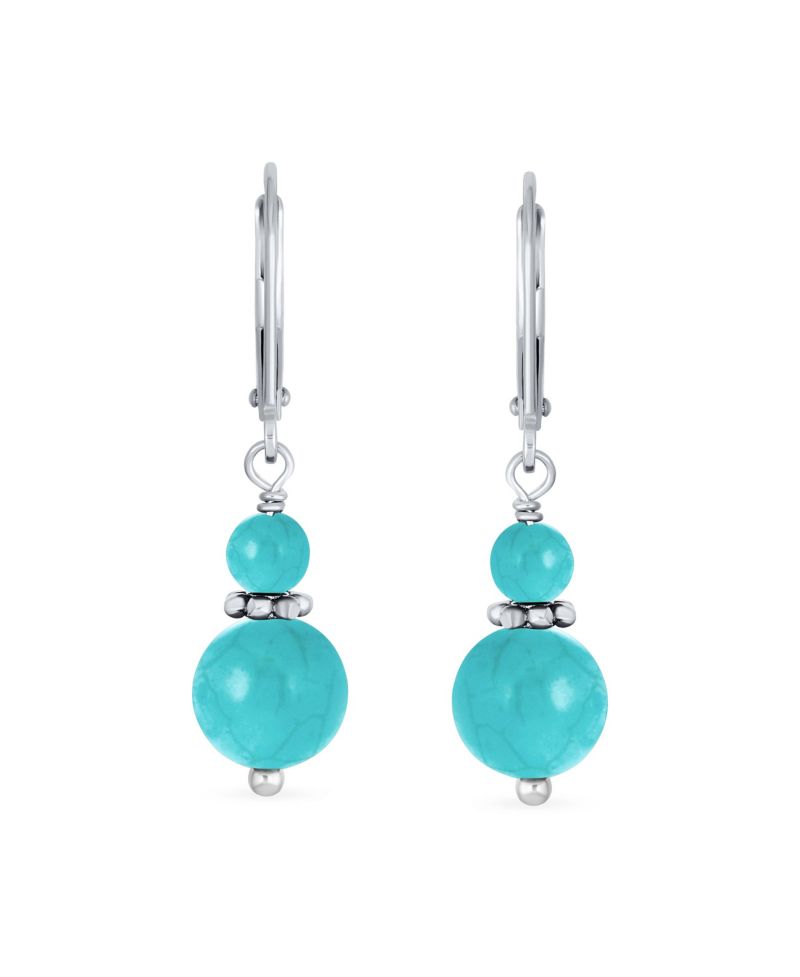 Bali Style Green Aventurine Double Bead Dangle Earrings Sterling Silver