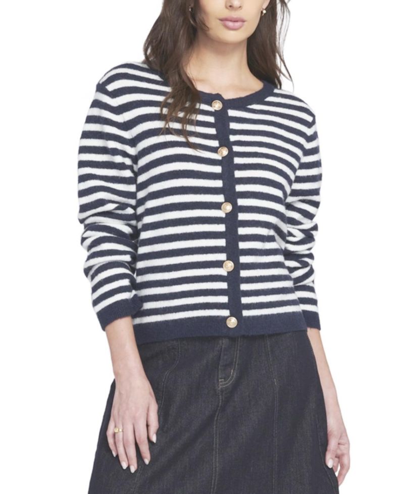 Women's Fuzzy Striped Cardigan Sweater