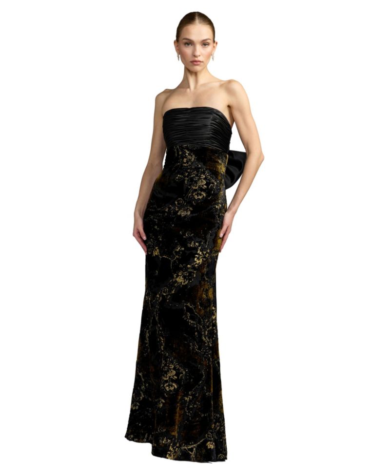 Women's Strapless Floral Velvet Evening Gown