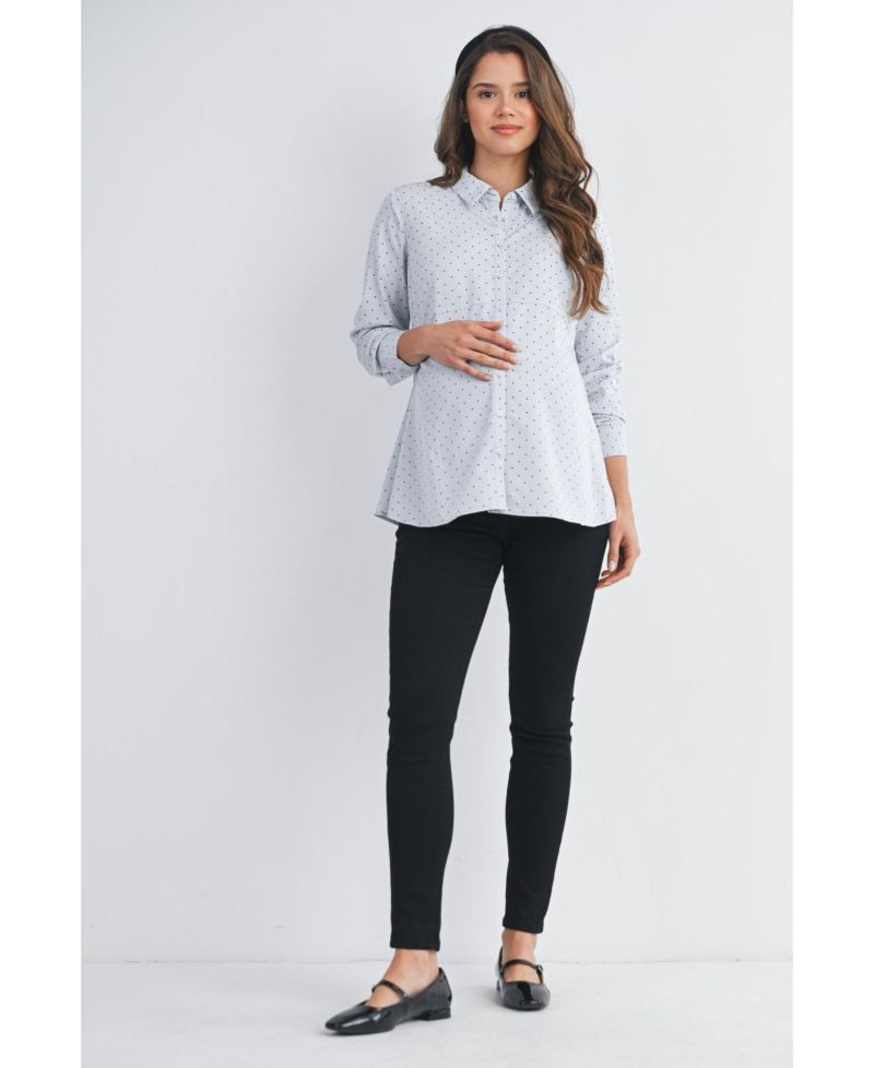 Maternity Button Down Polka Dot Long Sleeve Nursing Top