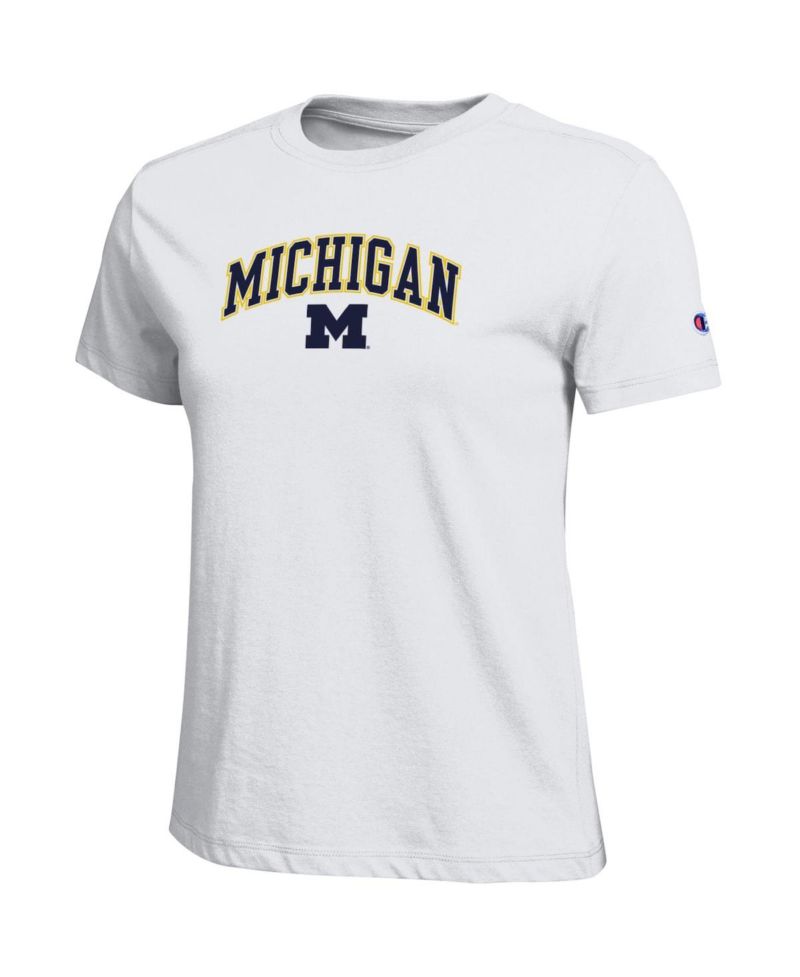 Women's White Michigan Wolverines Arched Over Logo T-Shirt