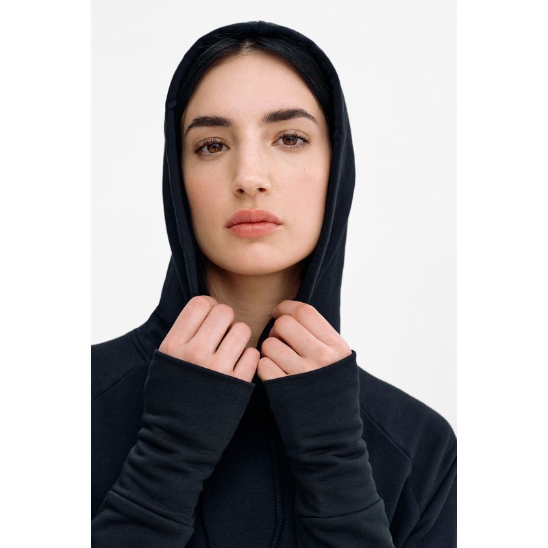 Women's Elba Hooded Side-Slit Ankle-Length Sweatshirt Dress with Pockets