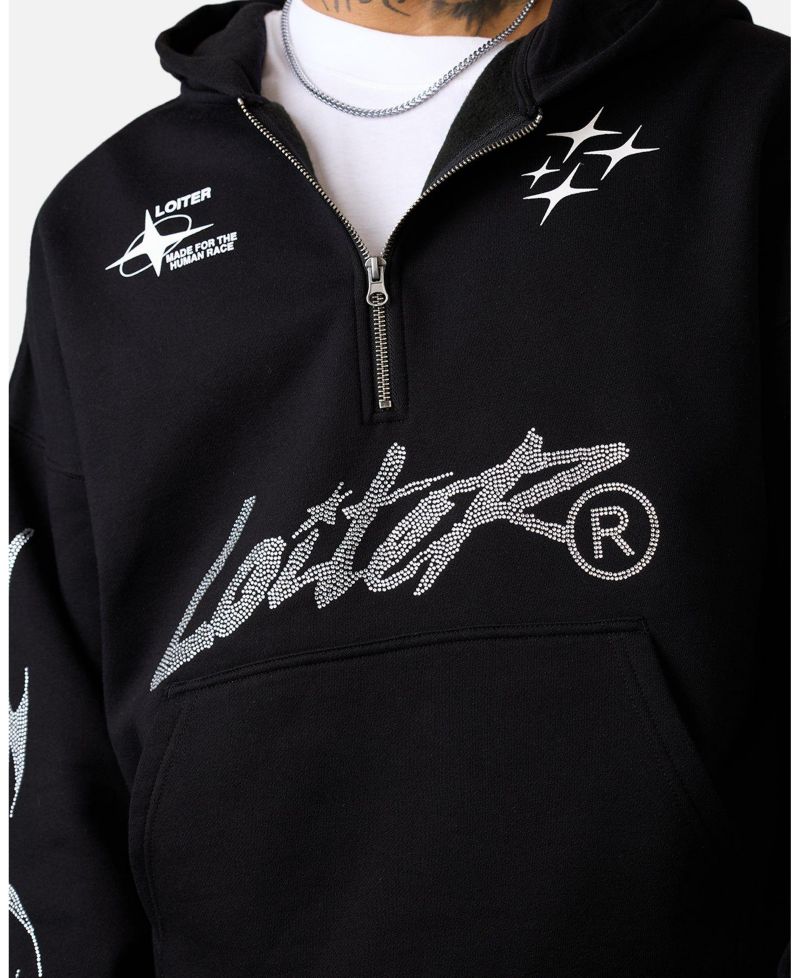 Men's Rave Quarter-Zip Rhinestone Hoodie