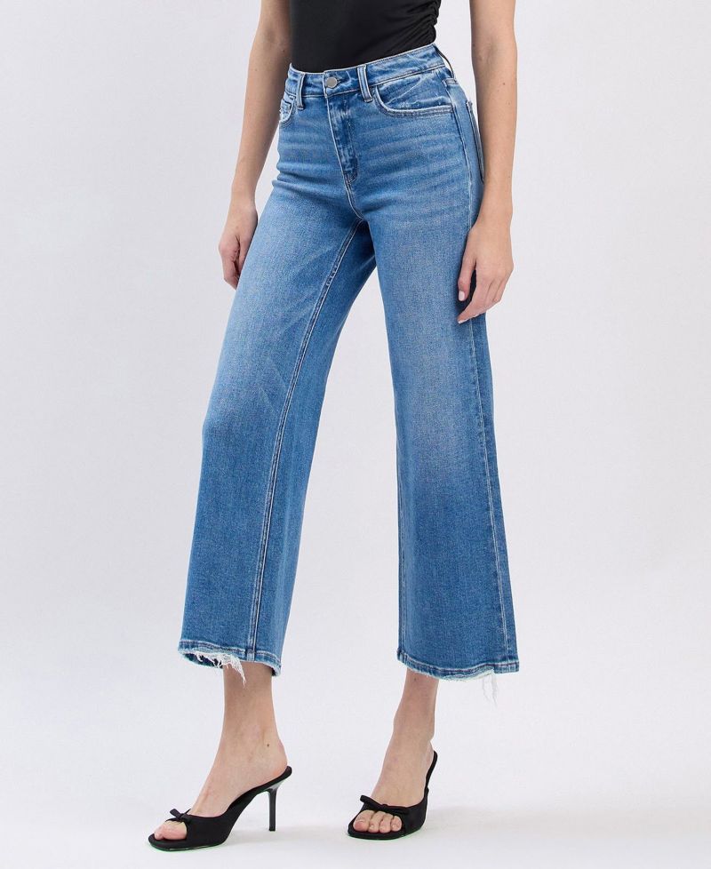 Women's High Rise Crop Wide Leg Jeans