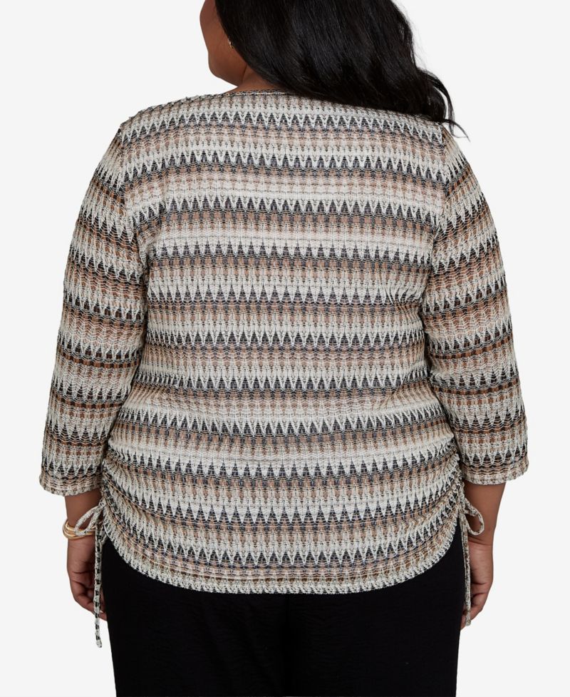 Plus Size Travel Advisory 3/4-Sleeve Textured Top with Necklace