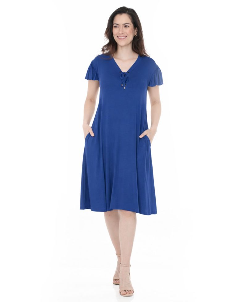 Women's V-Neck Tie-Front Flutter-Sleeve Shift Dress