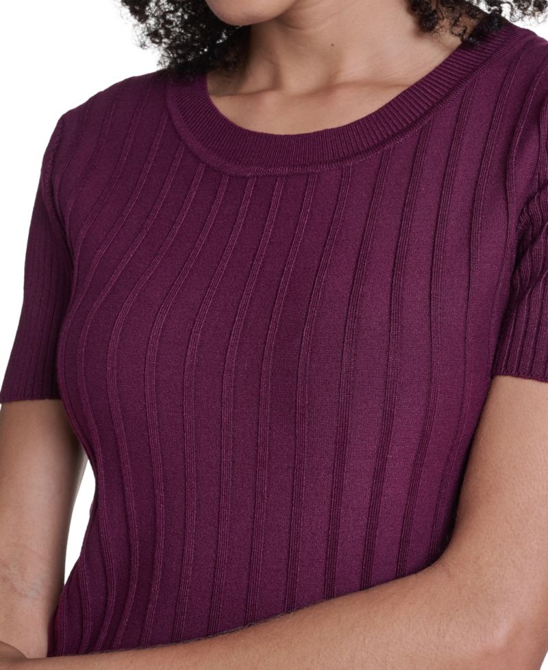 Petite Short-Sleeve Crewneck Ribbed Sweater
