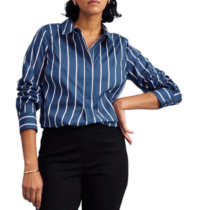 Plus Size Popover Stretch Poplin Shirt Classic Fit