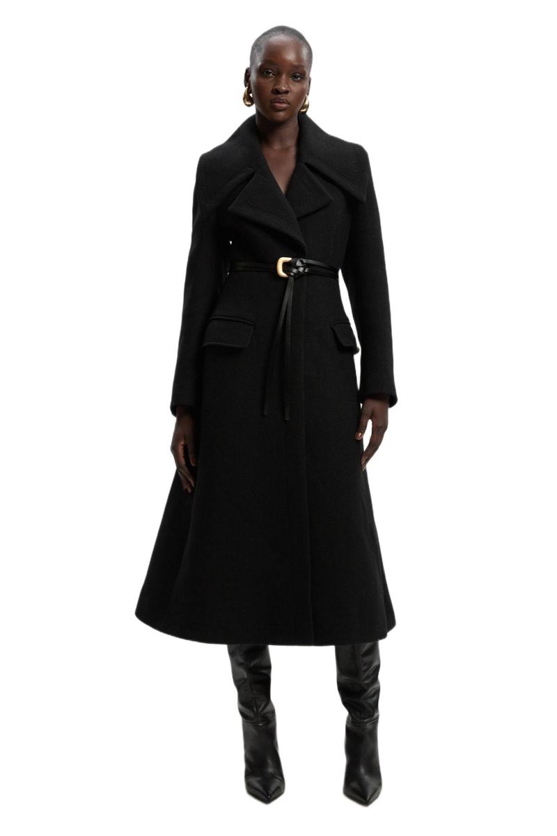 Women's Wool Shawl Collar Belted Midi Coat