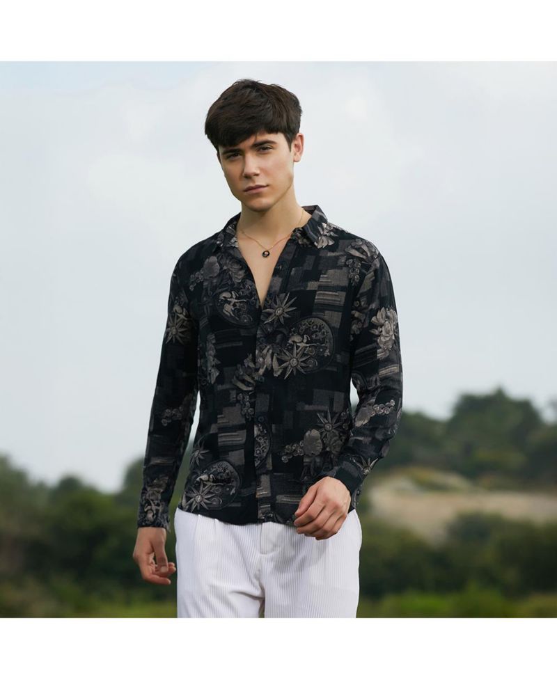 Men's Midnight Bloom-Imprint Shirt
