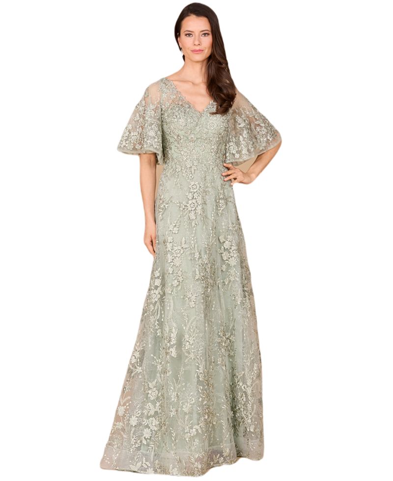 Women's V-neck, Cape Sleeve Gown