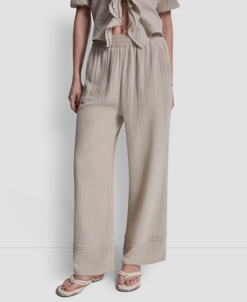 Petite Gauze Straight-Leg Pull-On Pants