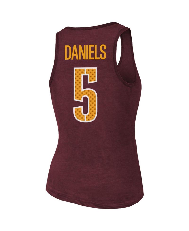 Women's Jayden Daniels Burgundy Washington Commanders Name & Number Tri-Blend Scoop Neck Tank Top