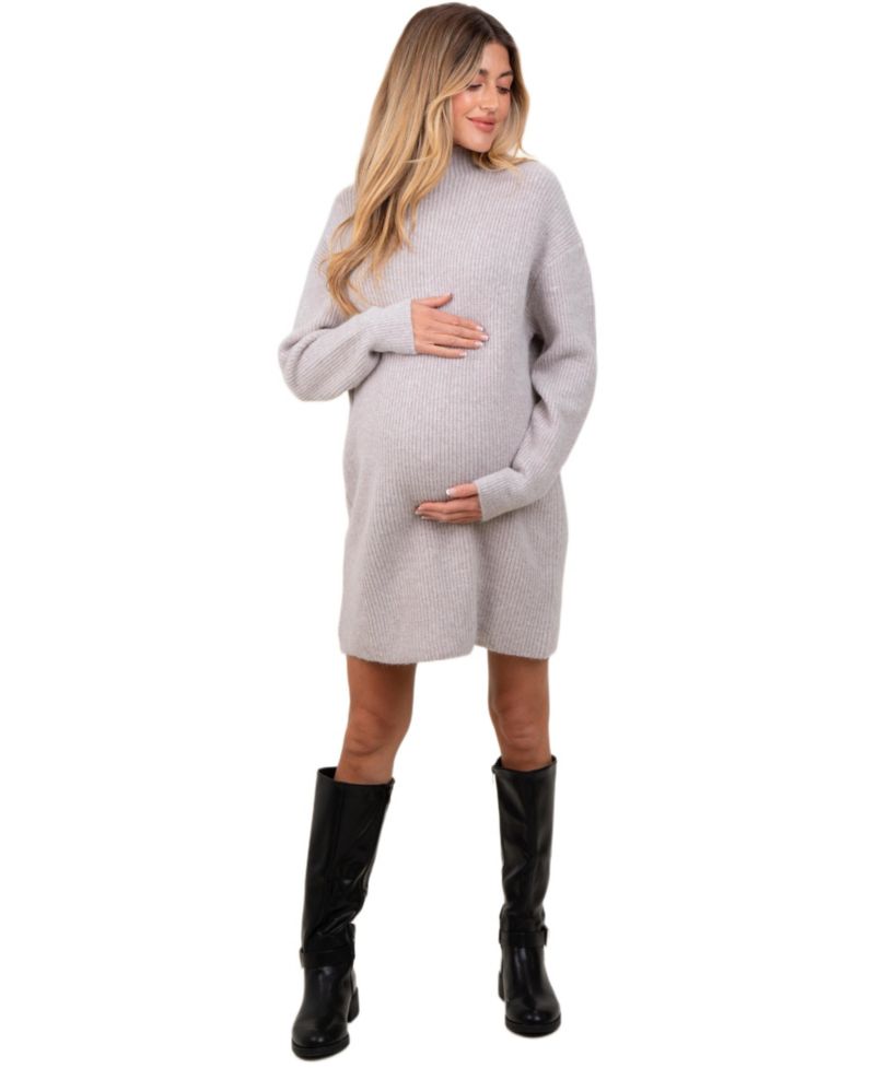 Women's Heather Grey Mock Neck Mini Sweater Dress