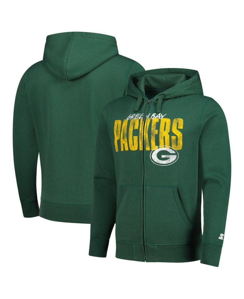 Men's Green Green Bay Packers Distressed Classic Full-Zip Hoodie