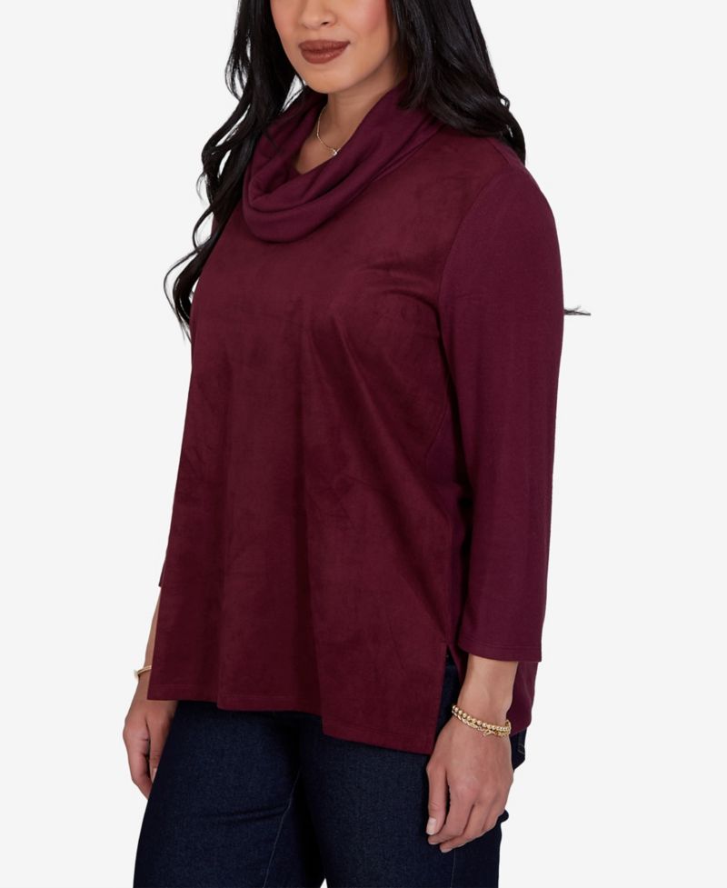 Petite Cowl Neck 3/4-Sleeve Side-Slit Blouse