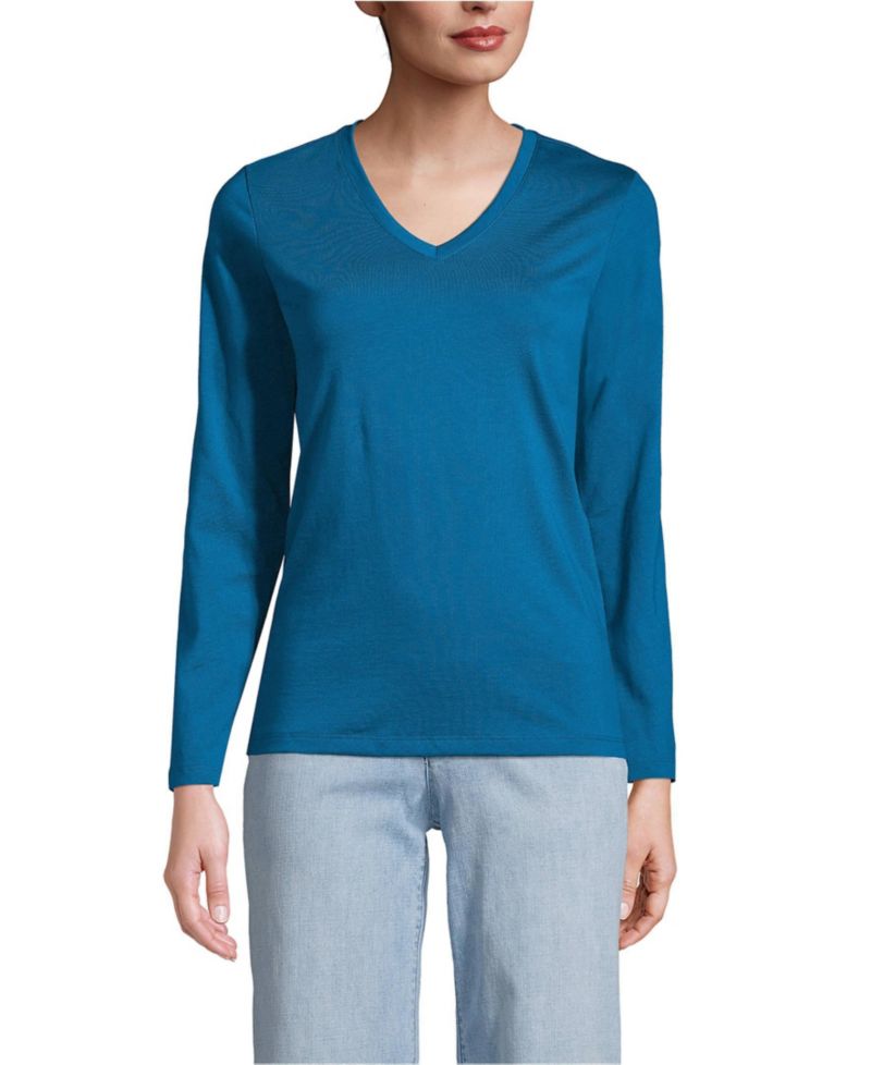 Women's Tall Supima Cotton Long Sleeve V-Neck T-Shirt