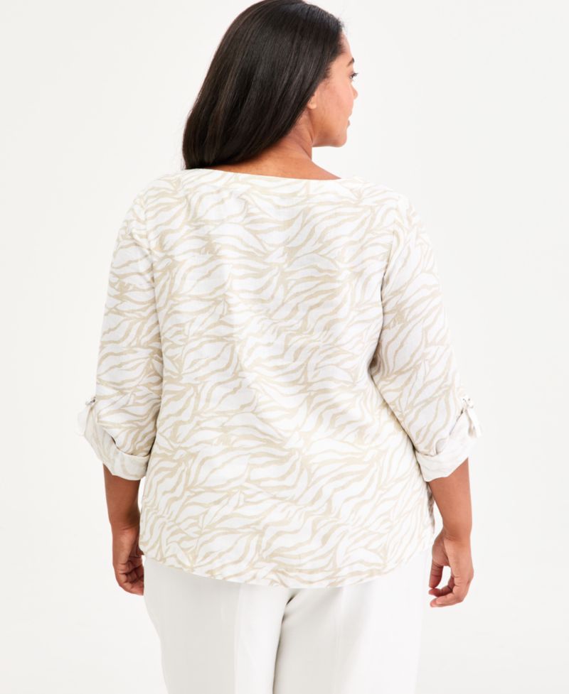 Plus Size 100% Linen D-Ring Top