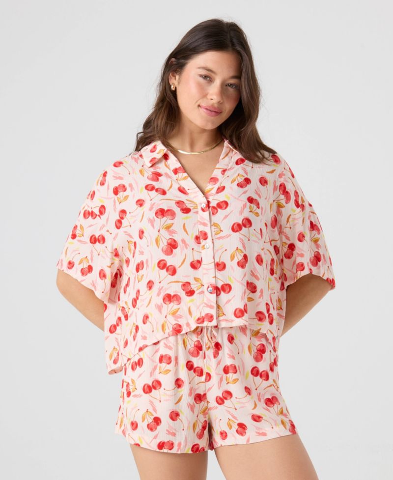 Women's Cherry Printed Swim Cover-Up Shorts