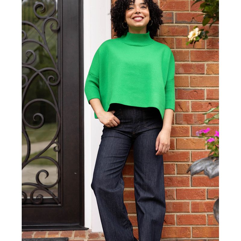 Women's Jordan Turtleneck Cropped 3/4-Length Sleeves Sweater