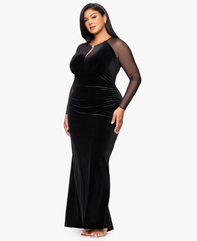 Plus Size Velvet Mesh Gown